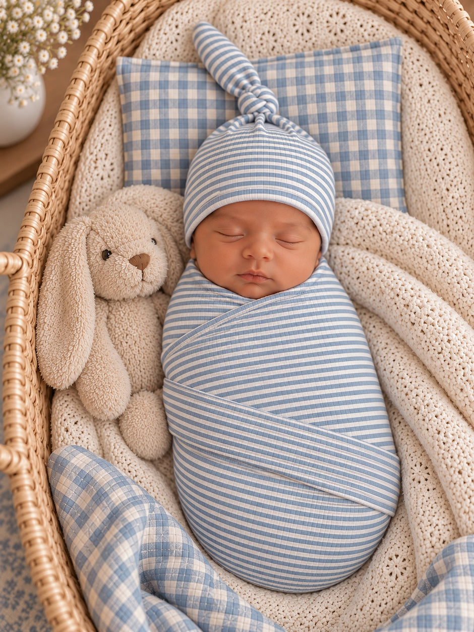 Dusty Blue Stripe / Ribbed Swaddle