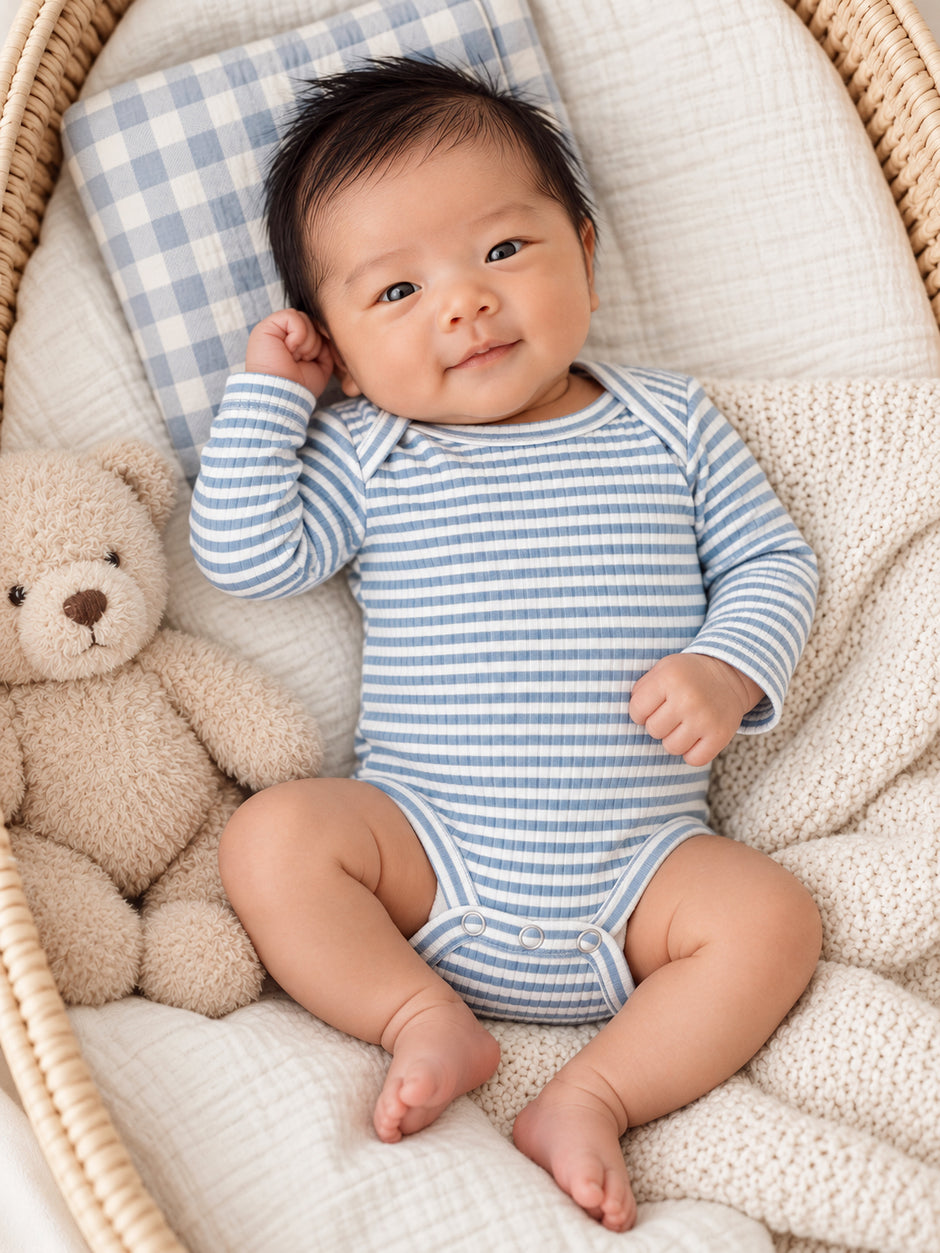 Dusty Blue Stripe / Ribbed Long Sleeve Bodysuit