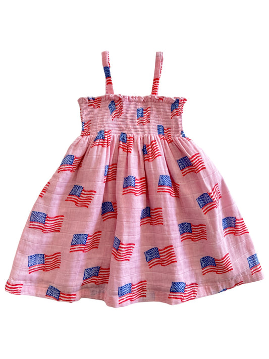 Muslin Smocked Tube Dress, American Flag Pink