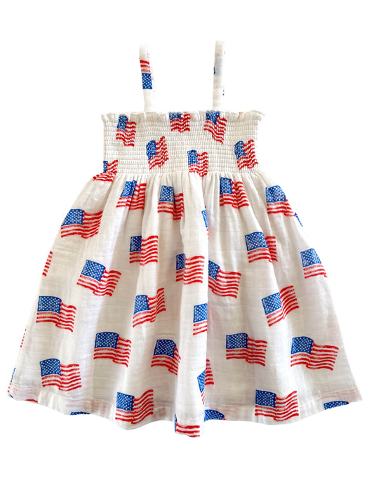 Muslin Smocked Tube Dress, American Flag
