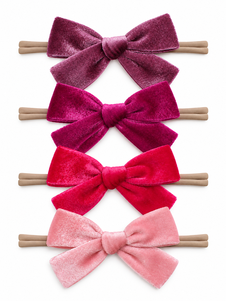 4-Pack Velvet Nylon Bows, Berry Crush