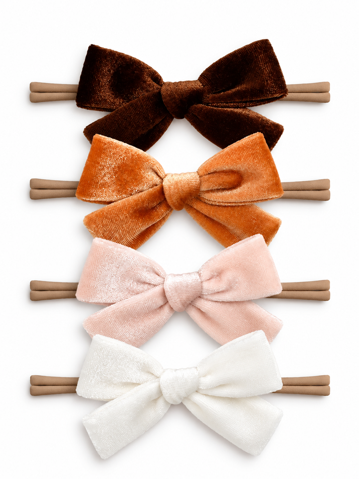 4-Pack Velvet Nylon Bows, Autumn Cream