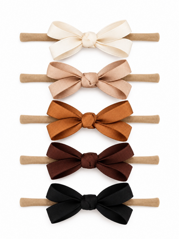 5-Pack Petite Nylon Bows, Toasted Neutrals