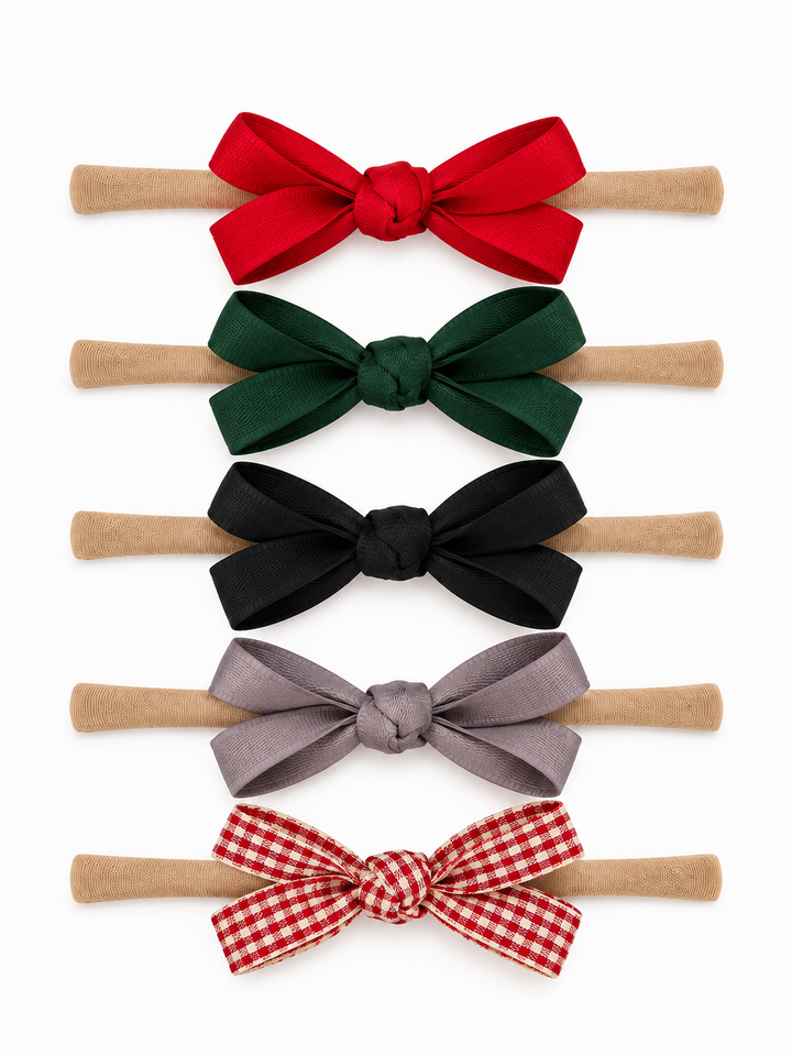 5-Pack Petite Nylon Bows, Holiday Plaid