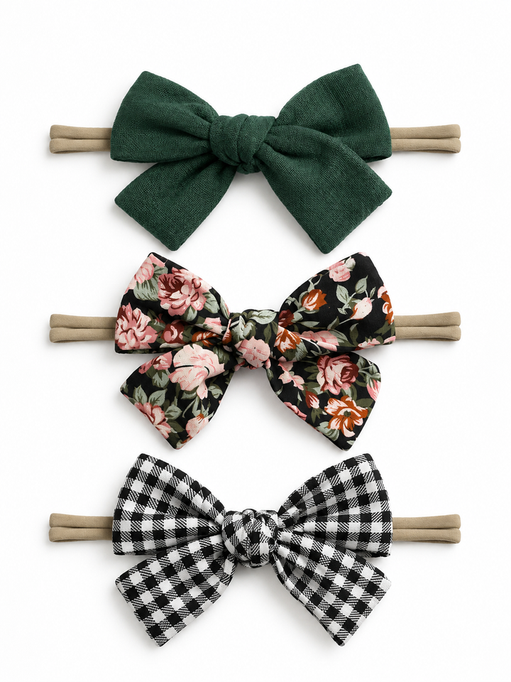 3-Pack Nylon Bows, Ivy