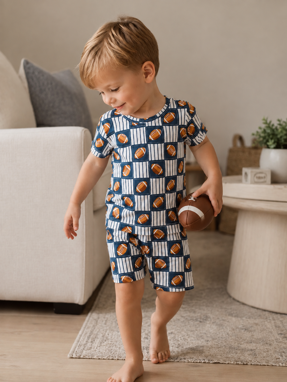 Loungewear Short Set, Football Patchwork