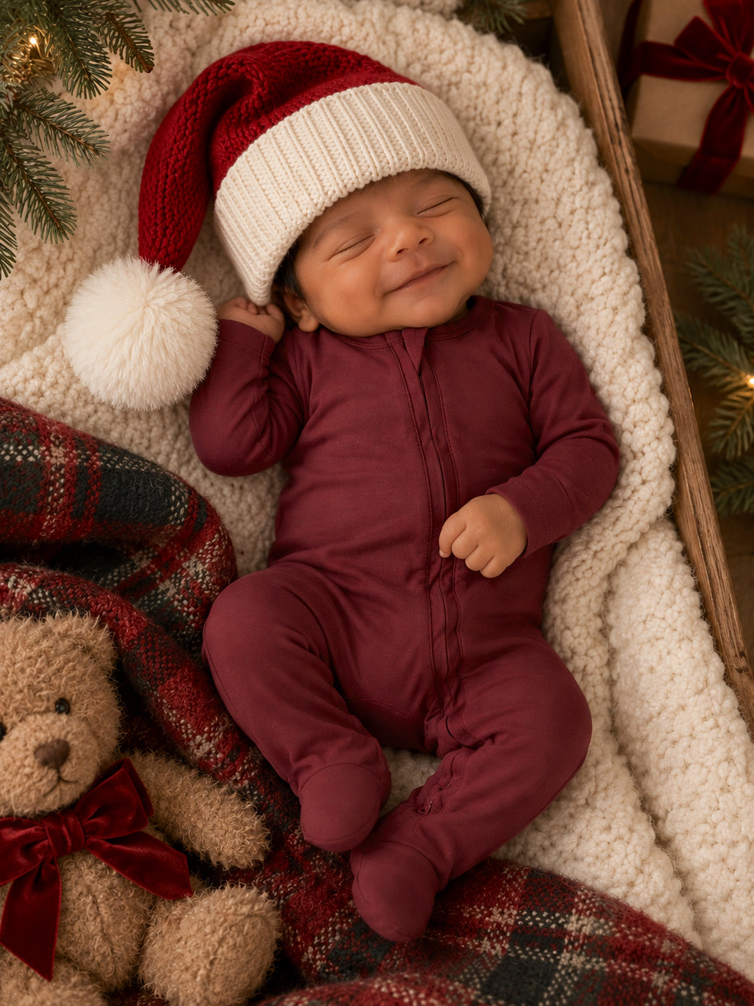 2-Way Zip Footie, Oxblood Red