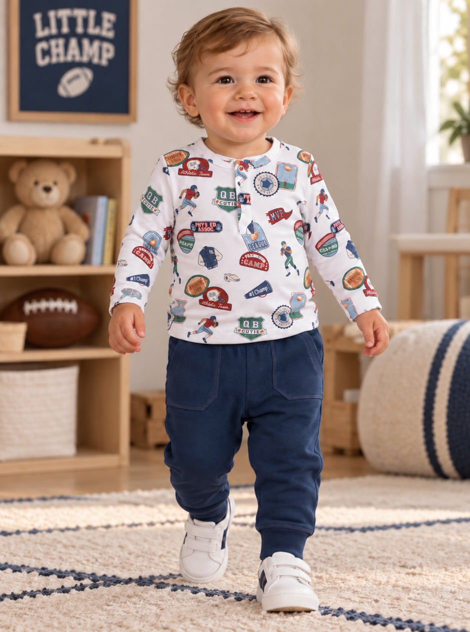 Long Sleeve Henley & Jogger, Football Patches