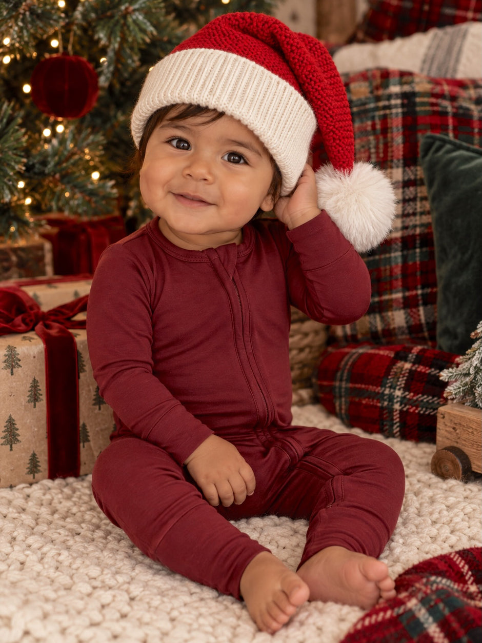 2-Way Zip Romper, Oxblood Red