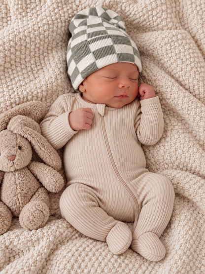 Baby's First Hat®, Fern/Warm White Checkerboard