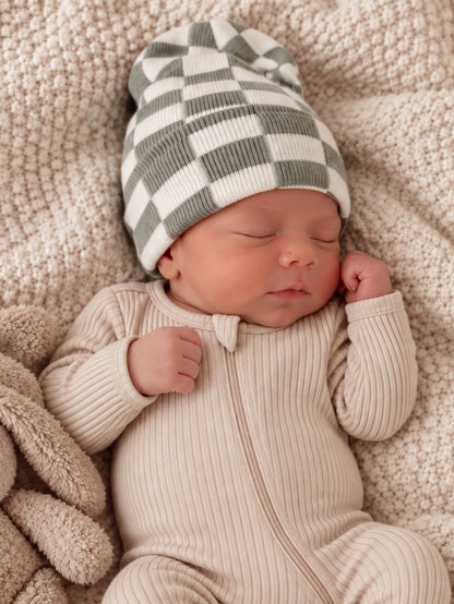 Baby's First Hat®, Fern/Warm White Checkerboard