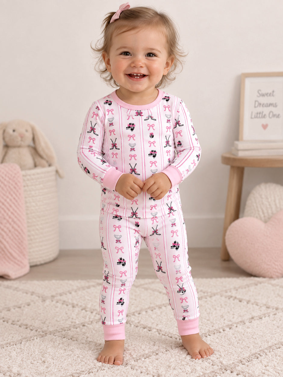 Long Sleeve Loungewear Set, Bowtiful Hockey Stripe