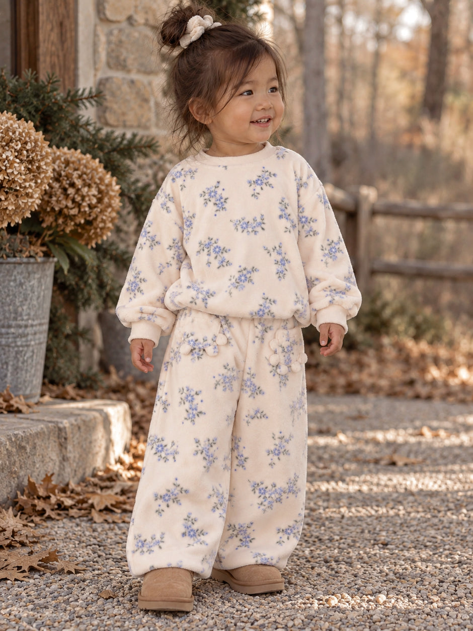 Oversized Sweatshirt and Wide Leg Pant, Sweet Hanna Floral Velour