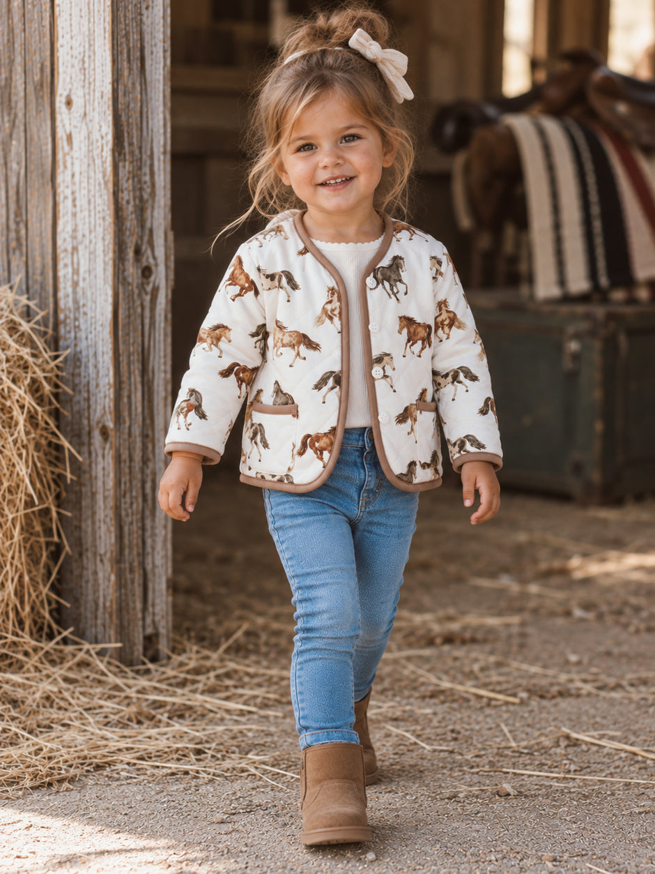 Quilted V Neck Jacket, Wild Horses