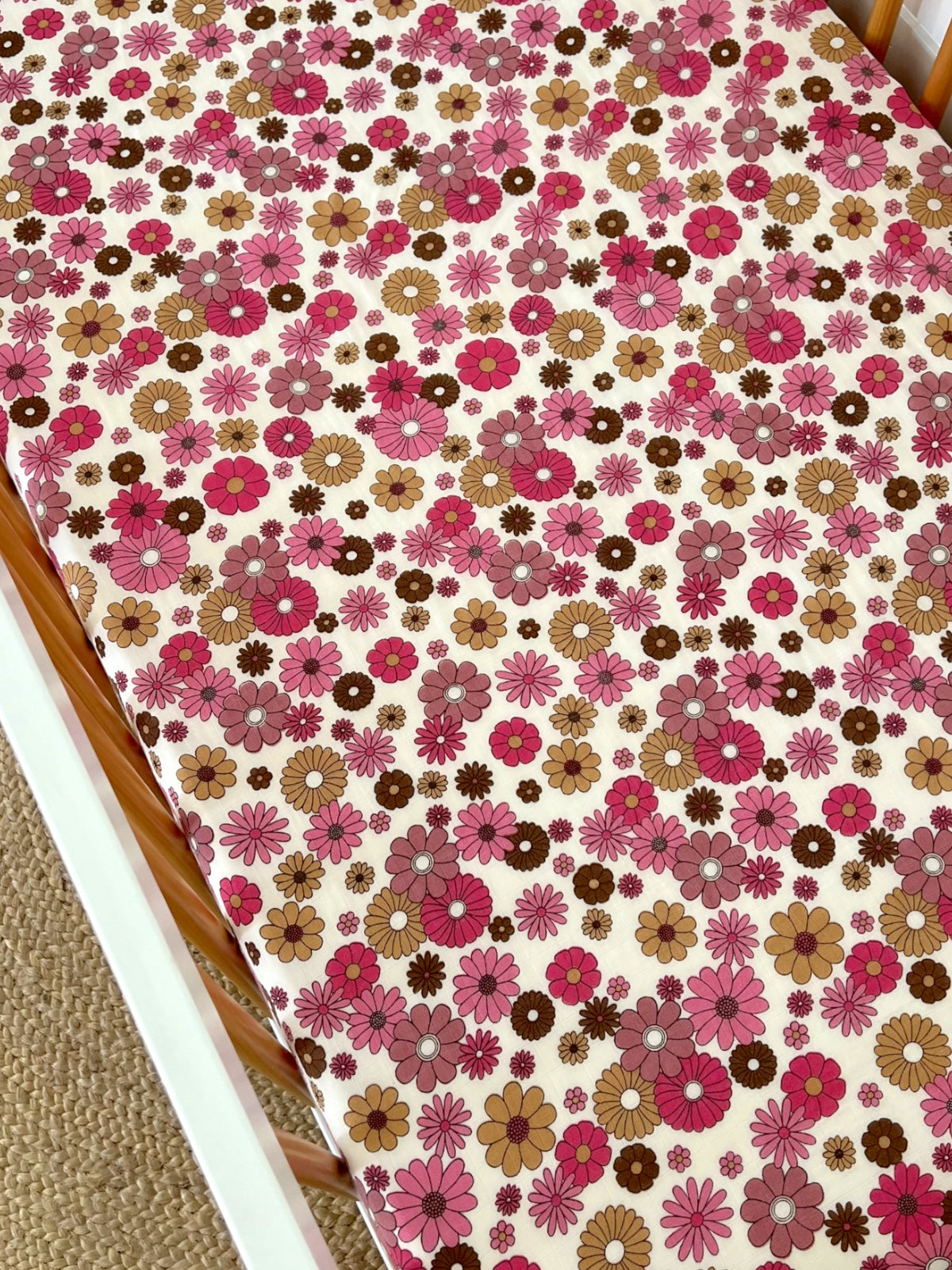 Muslin Crib Sheet, Retro Floral