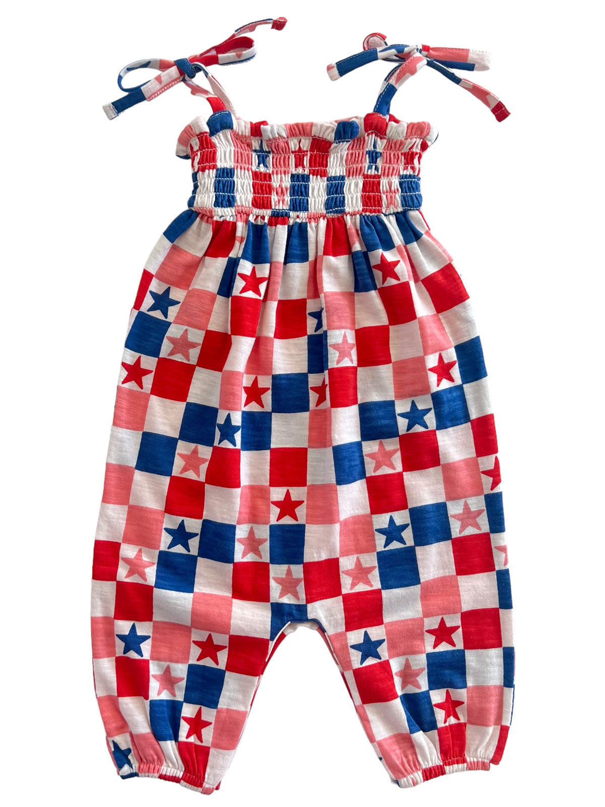 Red, White, Blue & Pink Checkerboard / Organic Smocked
