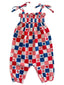 Red, White, Blue & Pink Checkerboard / Organic Smocked Jumpsuit