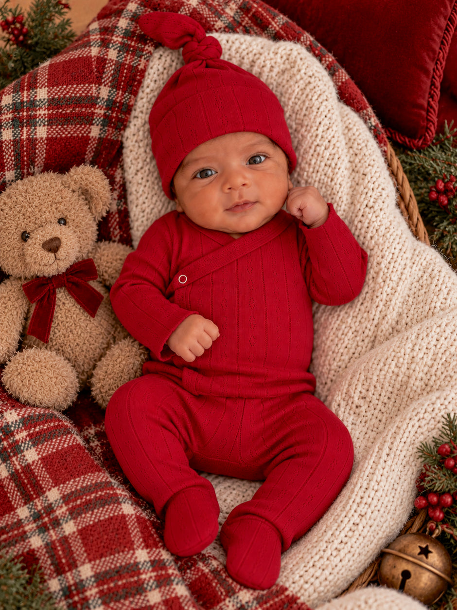 Red / Organic Pointelle Newborn Set