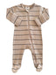 Tan/Black Stripe / Organic Ribbed Zip Footie