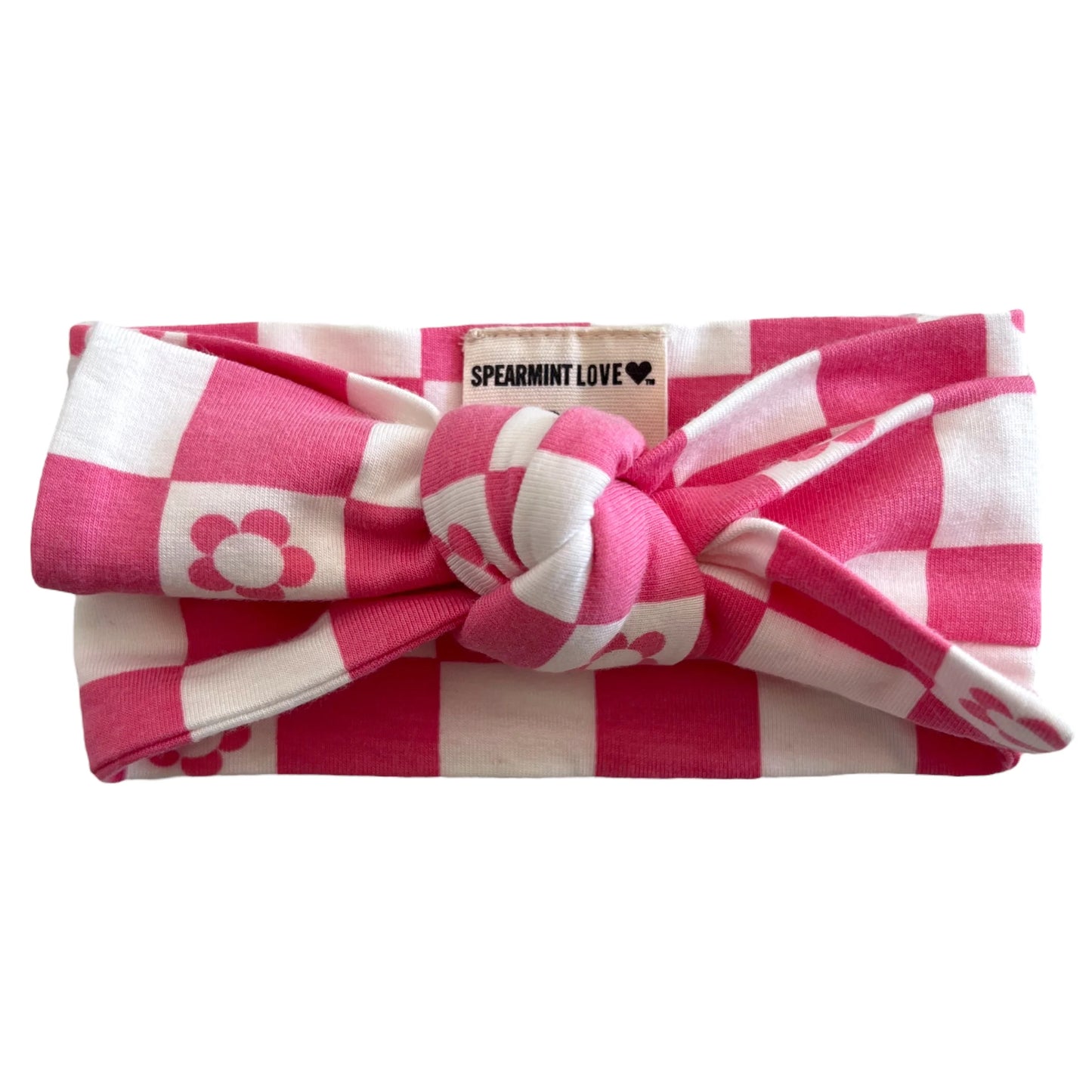 Knot Bow, Pink Flower Checkerboard