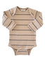 Tan/Black Stripe / Organic Ribbed Long Sleeve Bodysuit