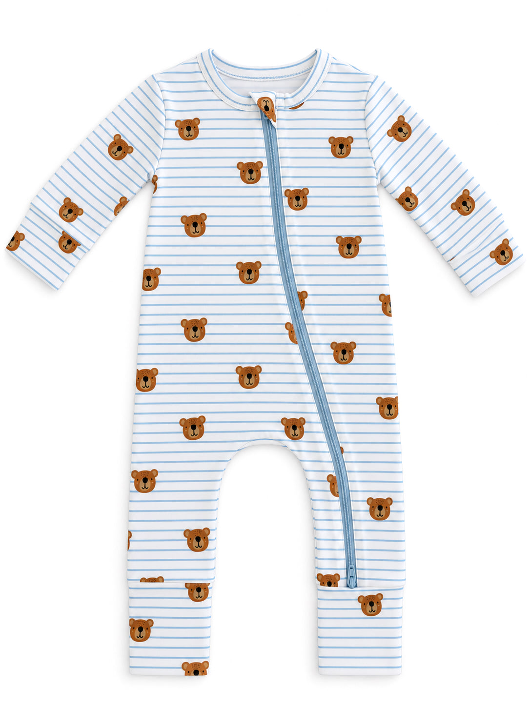 Blue Bear Stripe / Organic Cotton 2-Way Zip Romper
