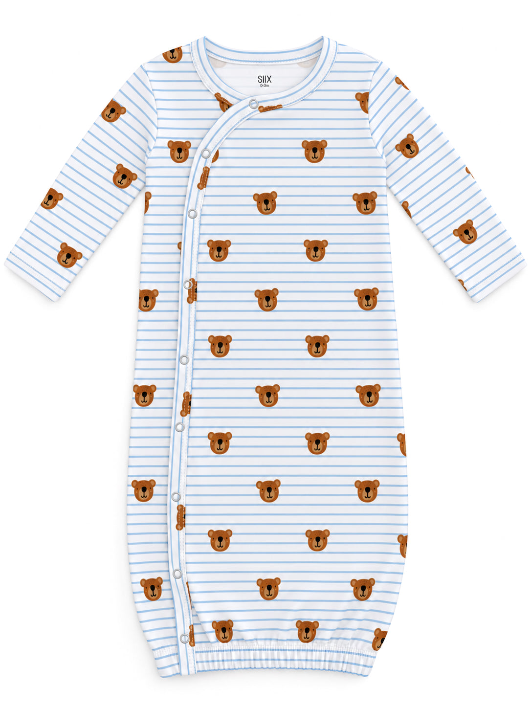 Blue Bear Stripe / Organic Cotton Gown