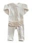 Ivory / Organic Ribbed Frill Zip Footie