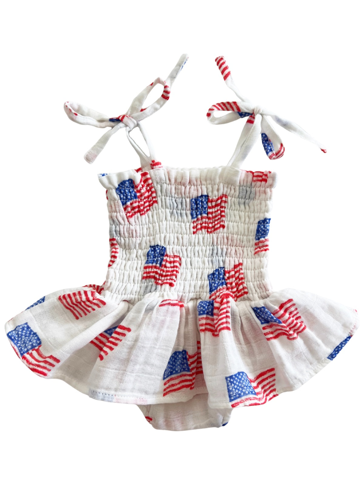 Muslin Smocked Bubble w/ Skirt, American Flag