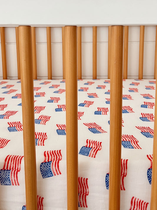 Muslin Mini Crib Sheet, American Flag