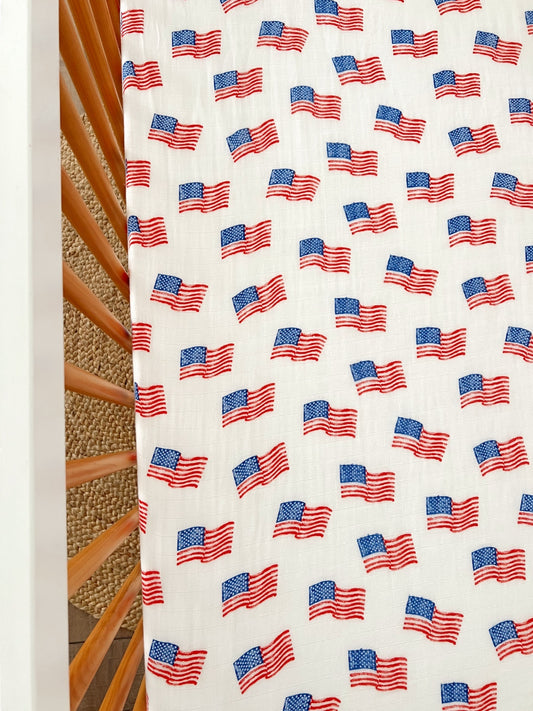 Muslin Crib Sheet, American Flag