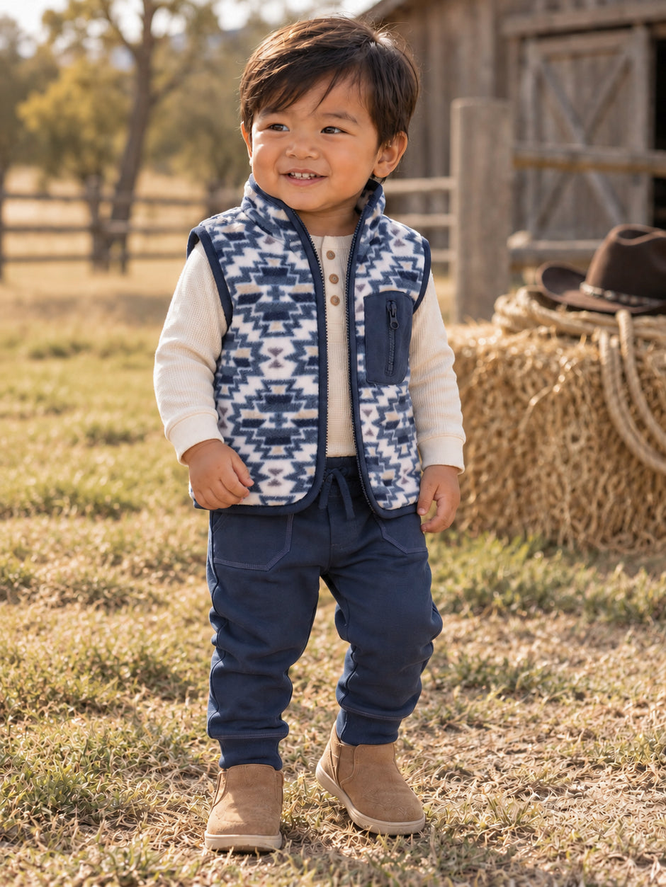 Fleece Zip Vest, Southwest Navy