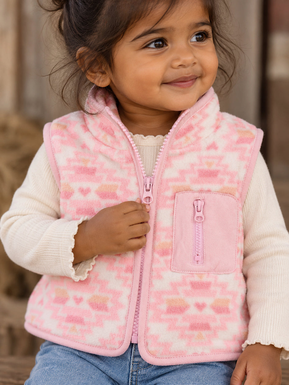 Fleece Zip Vest, Southwest Pink