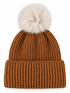 Rib Knit Fur Pom Hat, Toffee