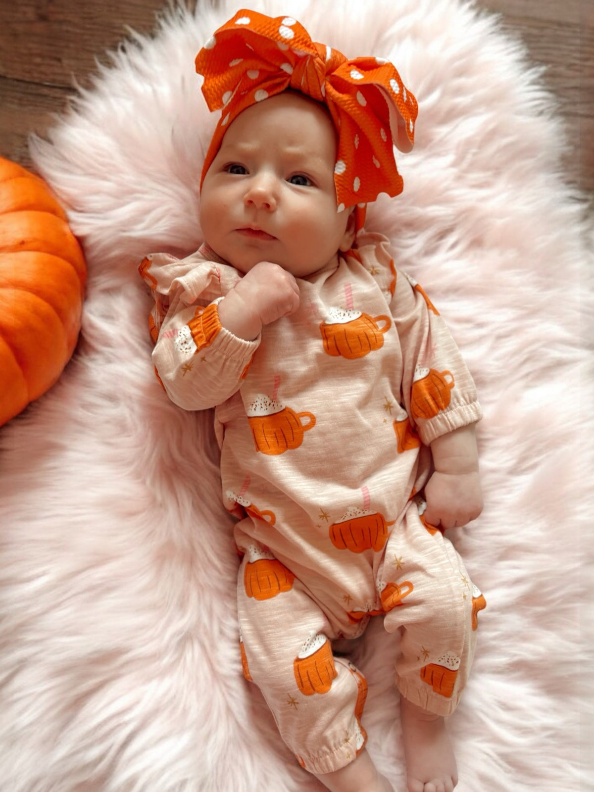 Pumpkin Mug Pink Organic Long Sleeve Ruffle Jumpsuit SpearmintLOVE