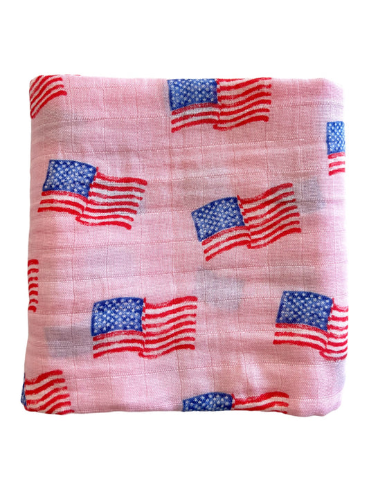 Muslin Swaddle, American Flag Pink