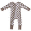 2-Way Convertible Zip Romper, Tan Sun Checkerboard