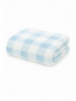 Folded soft blanket with a light blue and white checkered pattern on a white background.