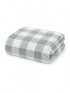 Soft, folded blanket with a blue and white checkered pattern on a white background.
