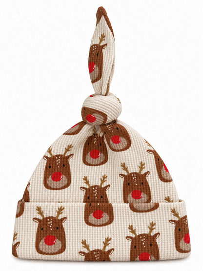 Organic Waffle Knot Beanie, Reindeer