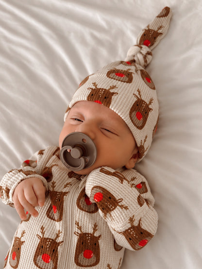 Organic Waffle Knot Beanie, Reindeer