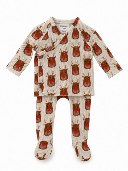 Organic Waffle Kimono & Pant Set, Reindeer