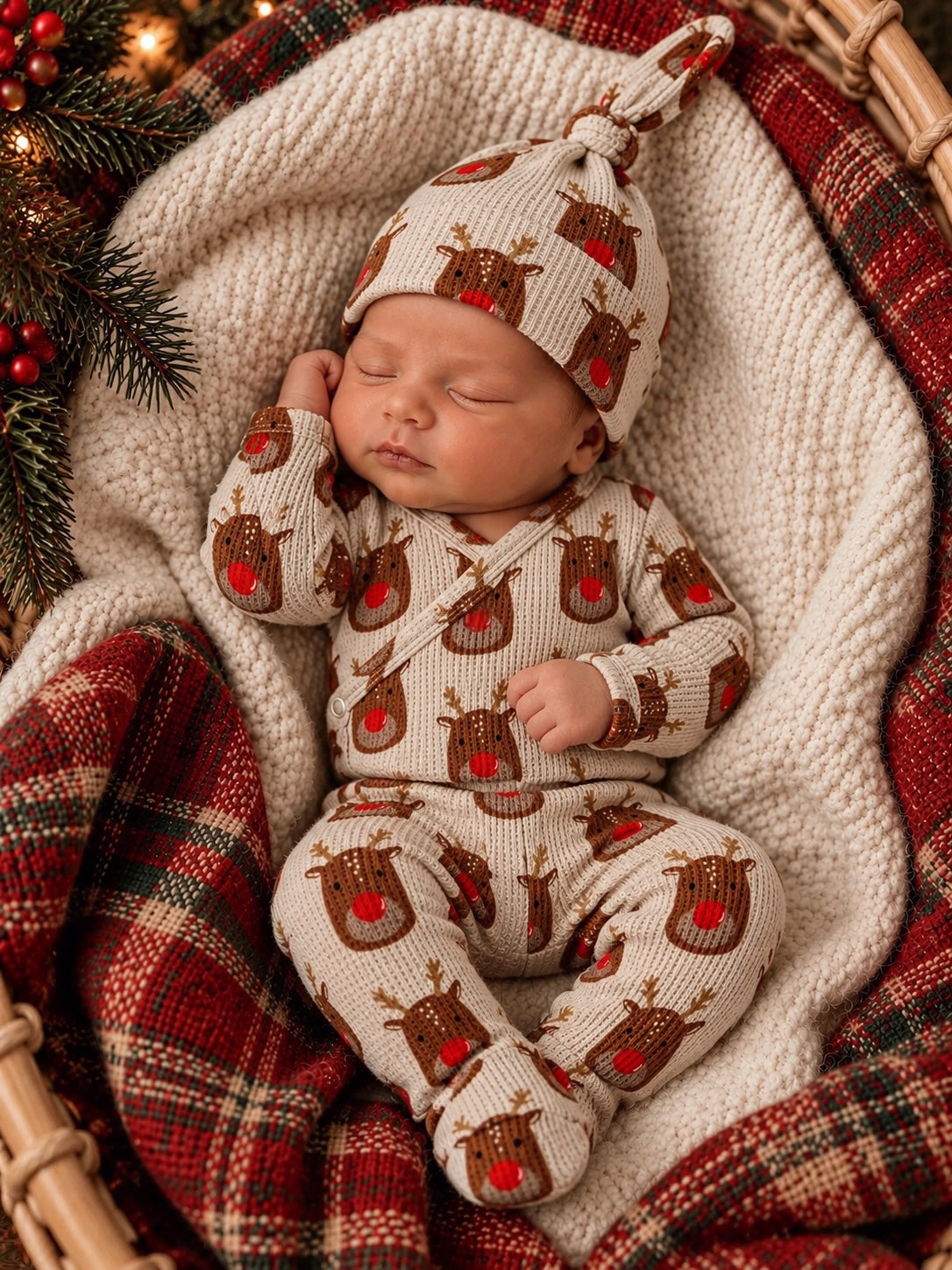 Organic Waffle Kimono & Pant Set, Reindeer