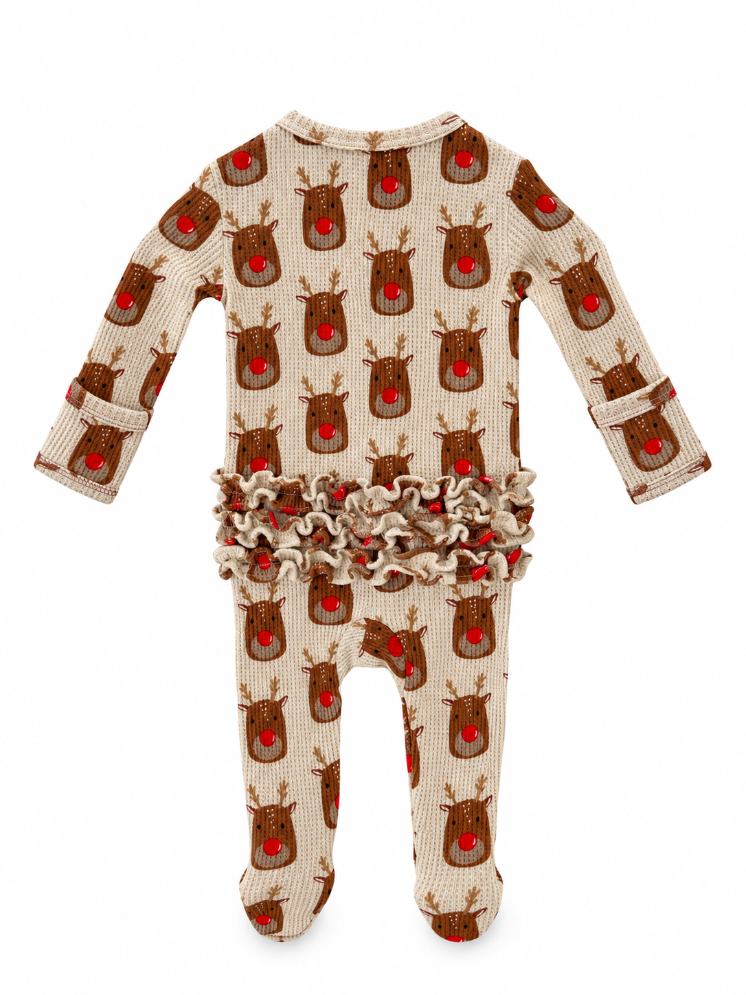 Organic Waffle Ruffle Zip Footie, Reindeer