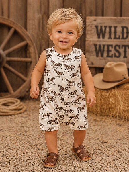 Western Cowboy Wild Mustang Bamboo Baby Romper | Soft & Breathable