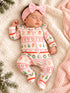 Ruffle Sleeve 2-Way Zip Footie, Gingerbread Fair Isle Pink