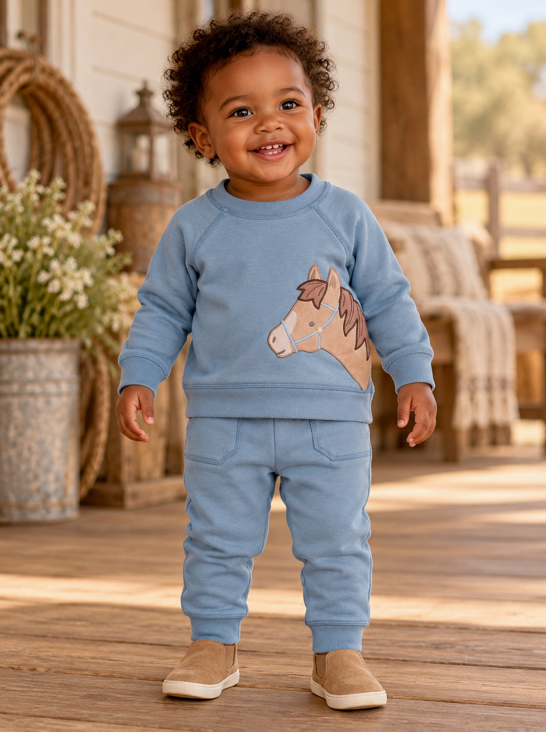 Raglan Sweatshirt, Blue Horse Head