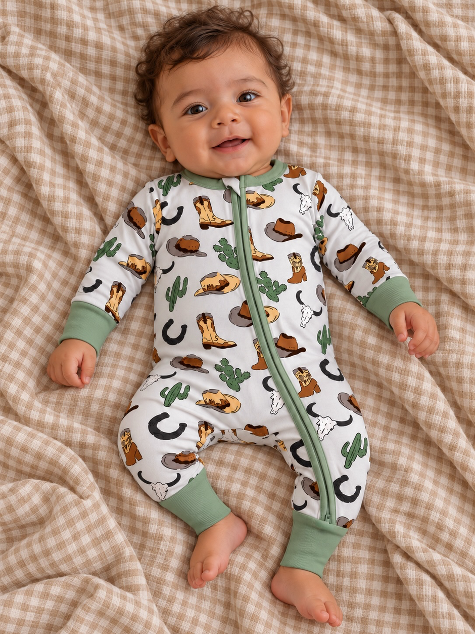 2-Way Zip Romper, Cowboy Country