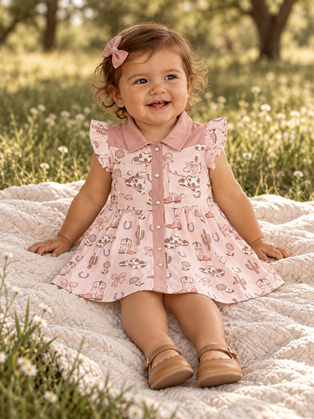 Western Pearl Snap Dress & Bloomer, Cowgirl Boots & Bows