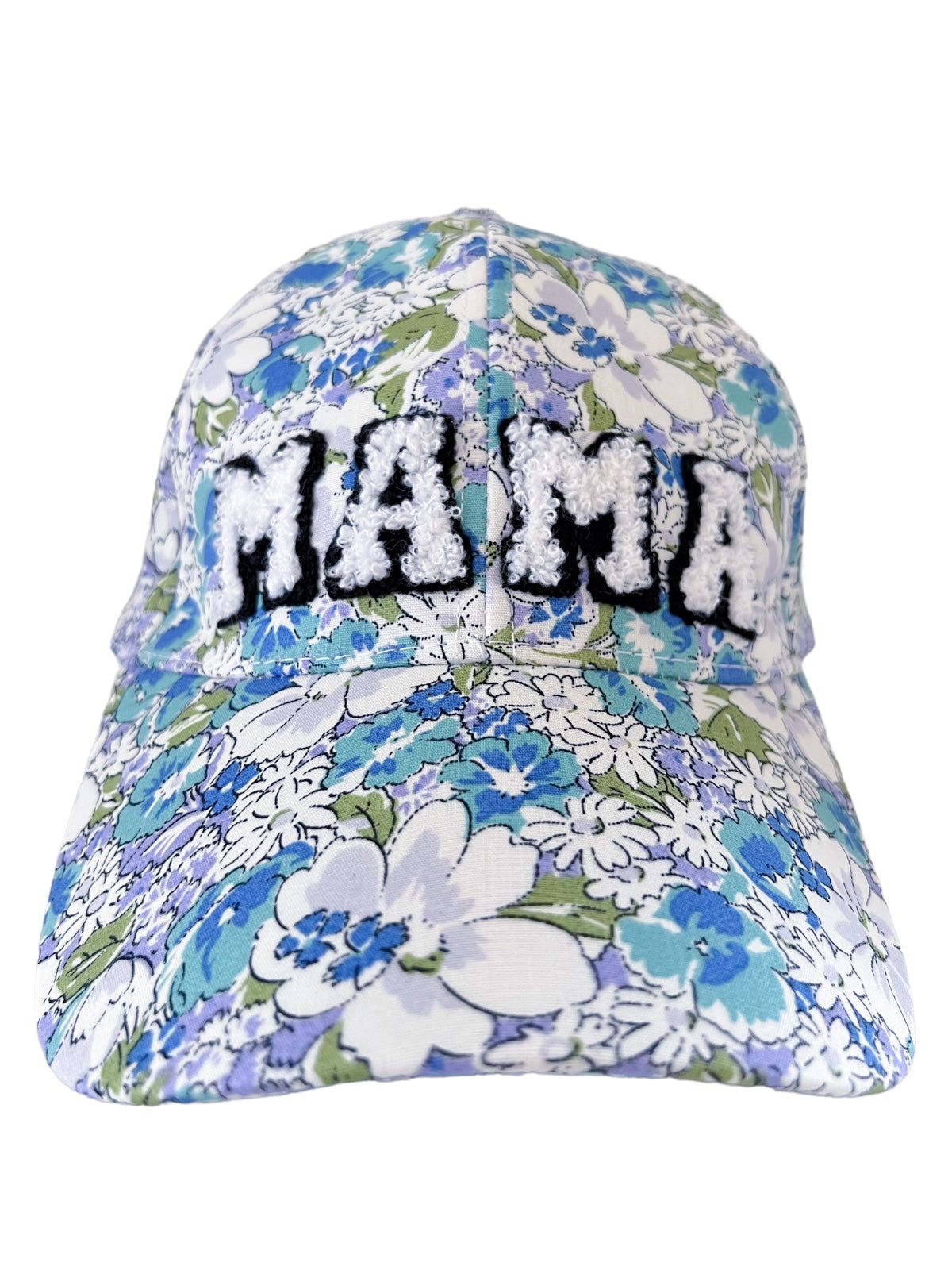 Floral-patterned baseball cap with "MAMA" embroidered on the front.